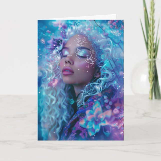 Tarjeta De Agradecimiento *~* Mágica mujer de pelo rizado espiritual SC4 BLA (Anverso)