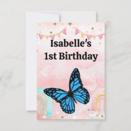 Tarjeta De Agradecimiento Magical blue butterfly pink glitter art