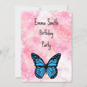 Tarjeta De Agradecimiento Magical blue butterfly pink glitter art
