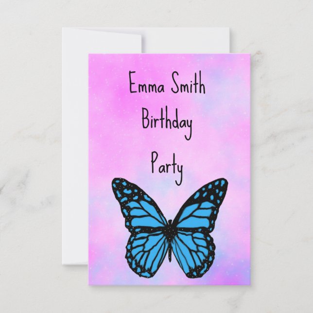Tarjeta De Agradecimiento Magical blue butterfly pink glitter art (Anverso)