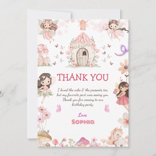 Tarjeta De Agradecimiento Magical Fairy First Birthday Thank You cards  (Anverso)