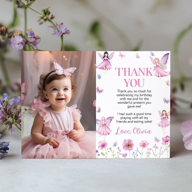 Tarjeta De Agradecimiento Magical Fairy Floral Garden Pastel Birthday Photo (Subido por el creador)