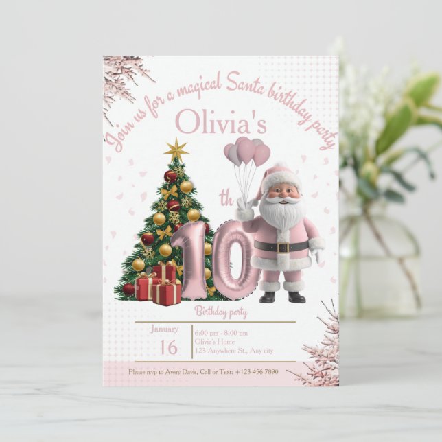 Tarjeta De Agradecimiento Magical Santa Birthday Invitation – 10th Birthday (Anverso de pie)