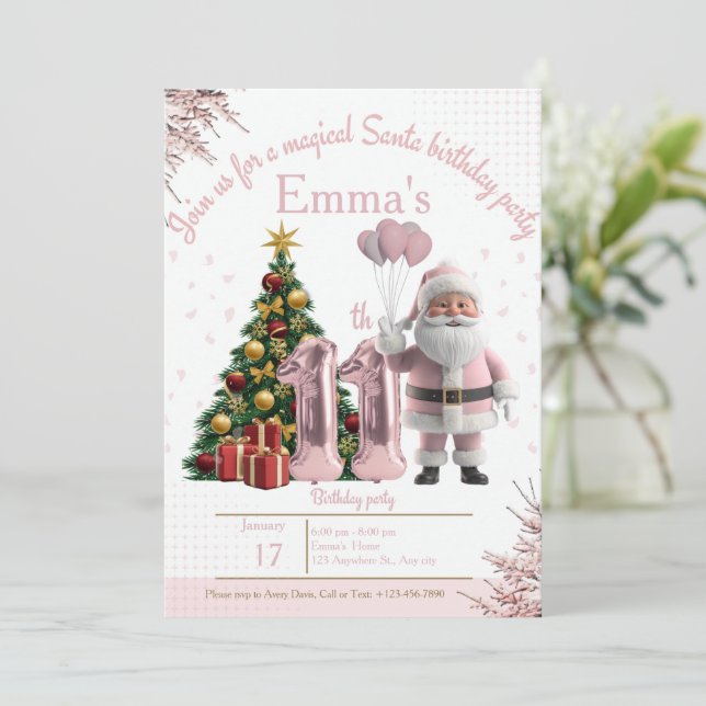 Tarjeta De Agradecimiento Magical Santa Birthday Invitation – 11th Birthday (Anverso de pie)