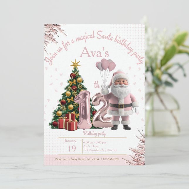 Tarjeta De Agradecimiento Magical Santa Birthday Invitation – 12th Birthday (Anverso de pie)