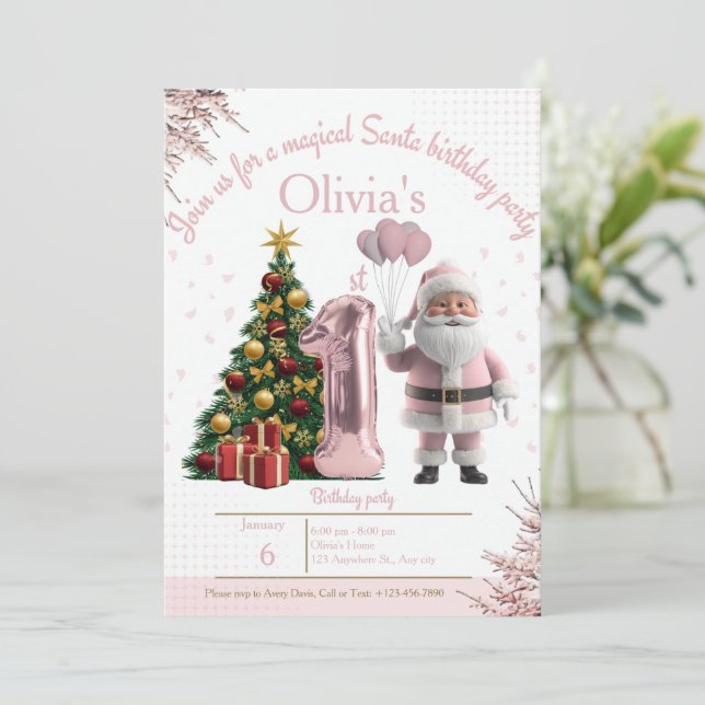 Tarjeta De Agradecimiento Magical Santa Birthday Invitation – 1st Birthday (Anverso de pie)
