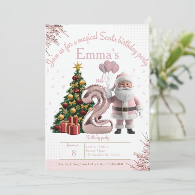 Tarjeta De Agradecimiento Magical Santa Birthday Invitation – 2nd Birthday (Anverso de pie)