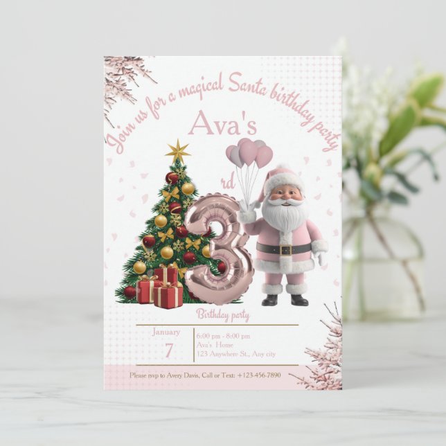 Tarjeta De Agradecimiento Magical Santa Birthday Invitation – 3rd Birthday (Anverso de pie)