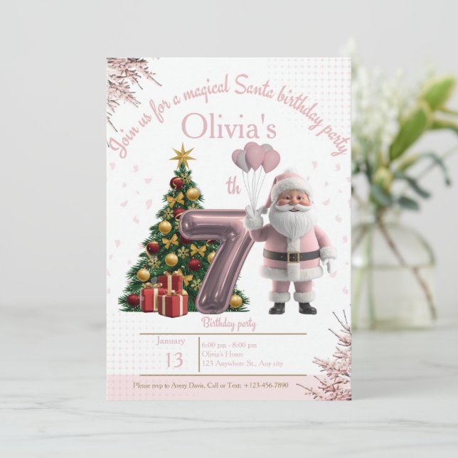 Tarjeta De Agradecimiento Magical Santa Birthday Invitation – 7th Birthday (Anverso de pie)
