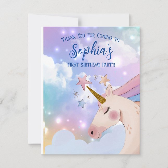 Tarjeta De Agradecimiento Magical unicorn birthday Pink Purple thank you  (Anverso)