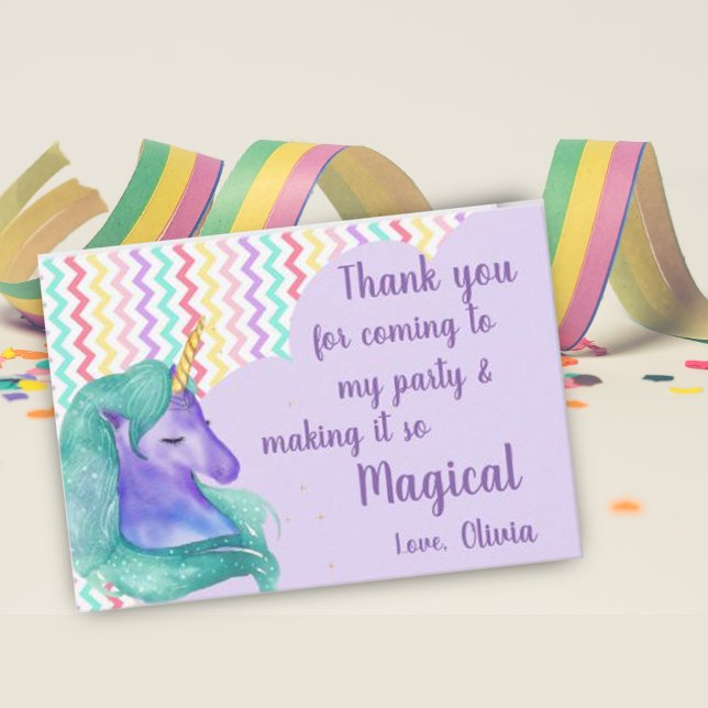 Tarjeta De Agradecimiento Magical Unicorn Pastel Chevron Kids Birthday (Subido por el creador)