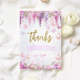 Tarjeta De Agradecimiento Magical Wisteria Niños Mariposa de Oro Cumpleaños