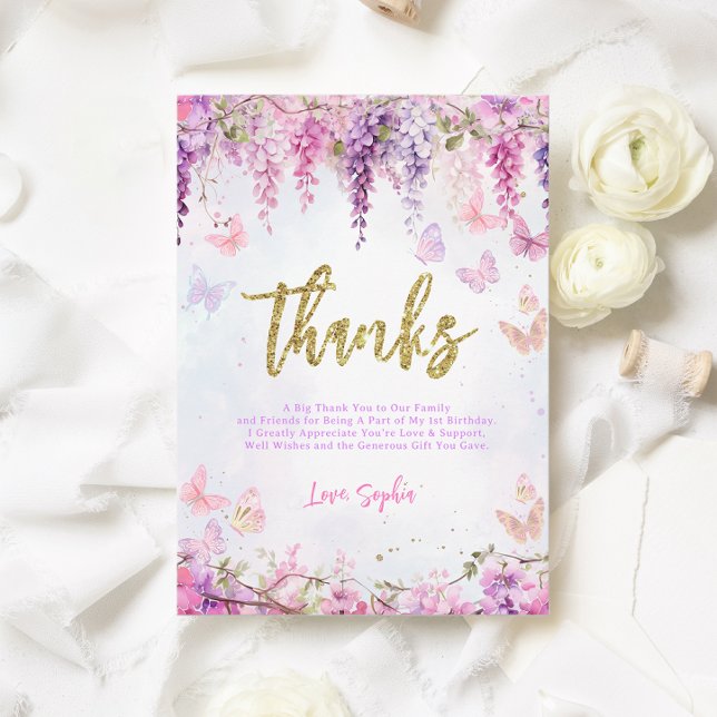 Tarjeta De Agradecimiento Magical Wisteria Niños Mariposa de Oro Cumpleaños (Subido por el creador)
