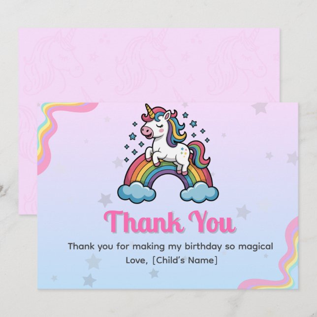 Tarjeta de agradecimiento mágico de unicornio (Anverso / Reverso)