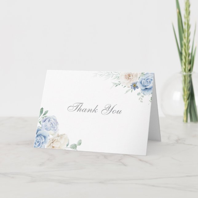 Tarjeta De Agradecimiento Magnífico Boda Floral Azul y Blanca Botánica (Anverso)