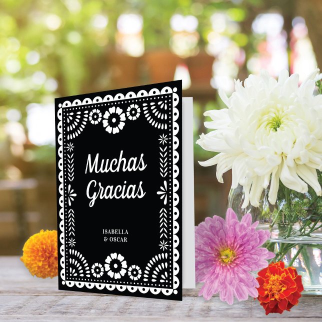 Tarjeta De Agradecimiento Magnífico papel picado negro Boda blanco (Subido por el creador)