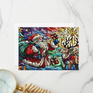 Tarjeta De Agradecimiento Magníficos Santa de vidrio y renos