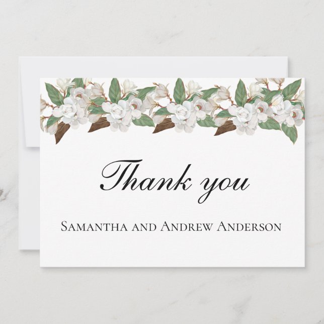 Tarjeta De Agradecimiento Magnolia Blanca Floral Elegante Boda formal (Anverso)