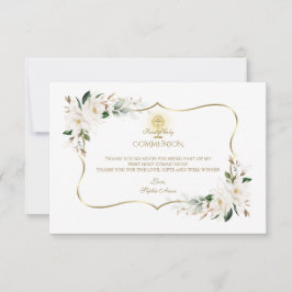 Tarjeta De Agradecimiento Magnolia Blanca Floral Primera Comunión Santa