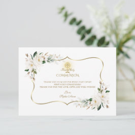 Tarjeta De Agradecimiento Magnolia Blanca Floral Primera Comunión Santa