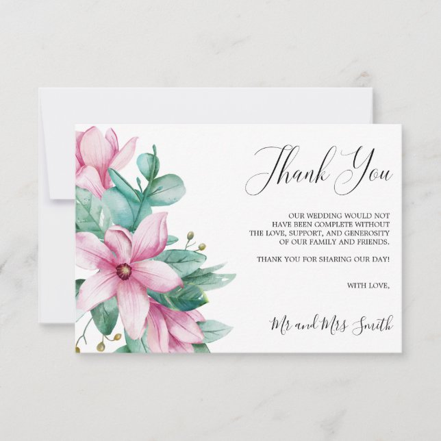 Tarjeta De Agradecimiento Magnolia Bloom | Boda floral rústico Gracias (Anverso)