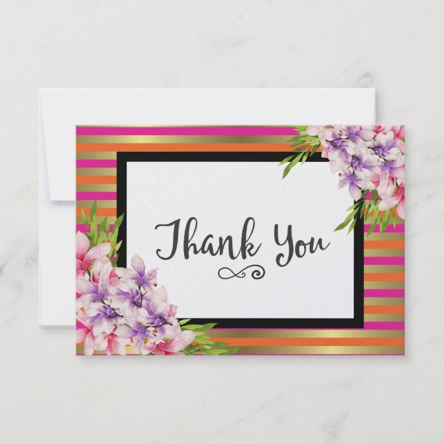 Tarjeta De Agradecimiento Magnolia color morado y rosa (Anverso)