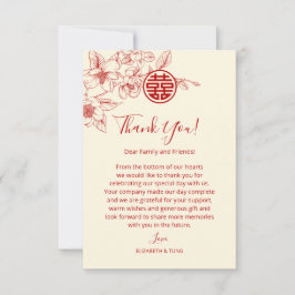 Tarjeta De Agradecimiento Magnolia Cream Boda chino rojo