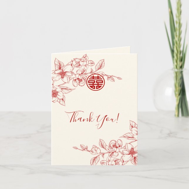Tarjeta De Agradecimiento Magnolia Cream Photo Chinese Boda Gracias (Anverso)