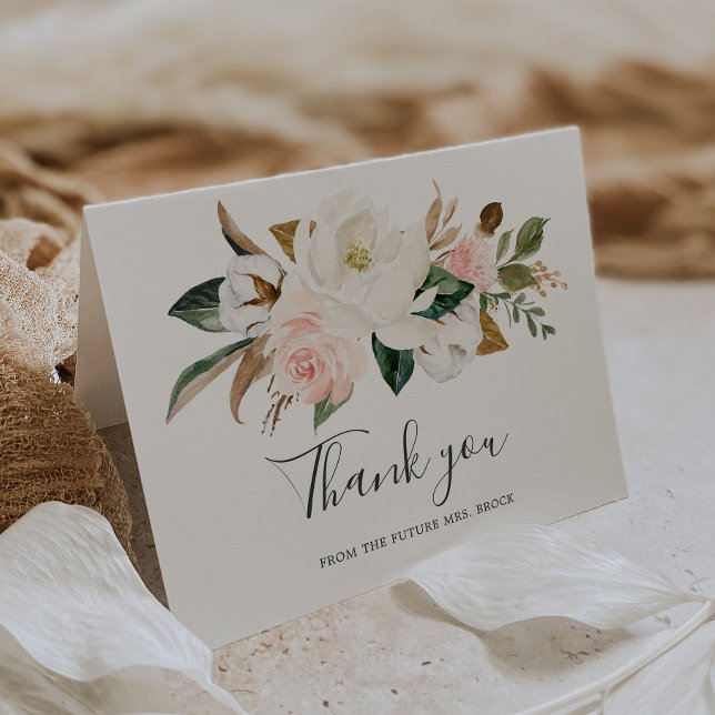 Tarjeta De Agradecimiento Magnolia elegante | Rubor Future Mrs. Gracias Card (Subido por el creador)