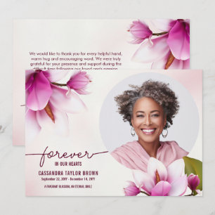 Tarjeta De Agradecimiento Magnolia Pink Floral Memorial