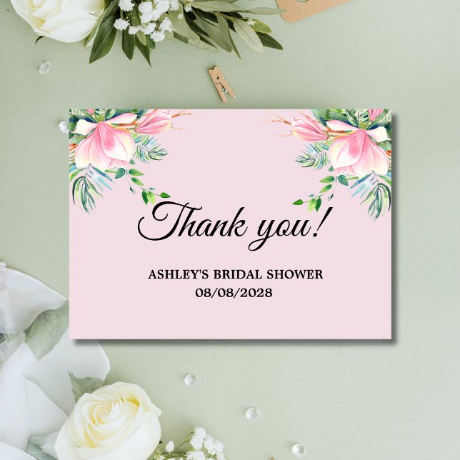 Tarjeta De Agradecimiento Magnolia rosa elegante acuarela Ducha de novias (Subido por el creador)
