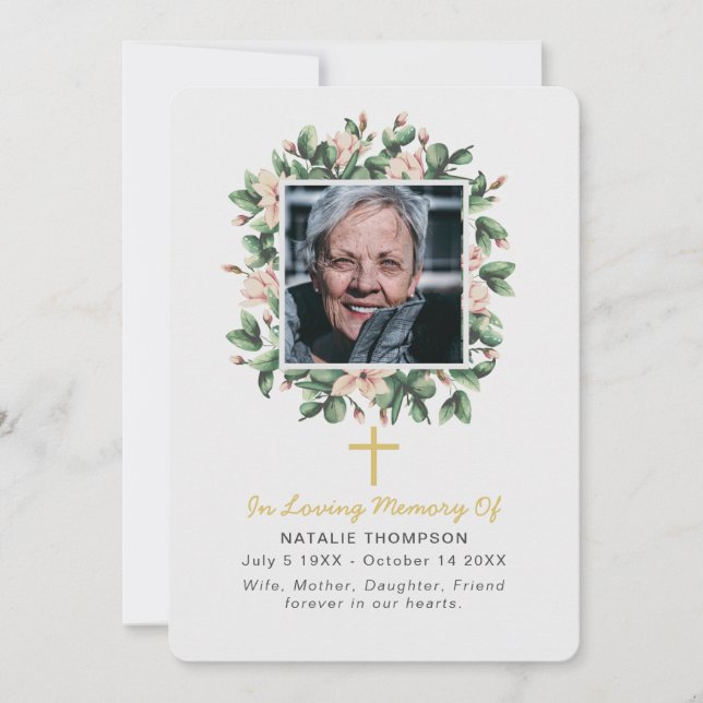 Tarjeta De Agradecimiento Magnolia Simpatía Floral Fotografía funeraria (Anverso)