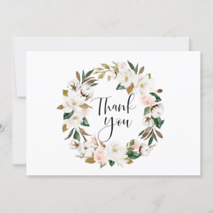 Tarjeta De Agradecimiento Magnolias acuarelas y Boda de guirnaldas de algodó