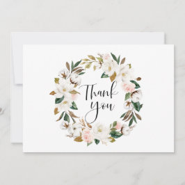 Tarjeta De Agradecimiento Magnolias acuarelas y Boda de guirnaldas de algodó