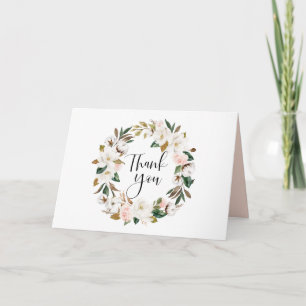 Tarjeta De Agradecimiento Magnolias acuarelas y Boda de guirnaldas de algodó