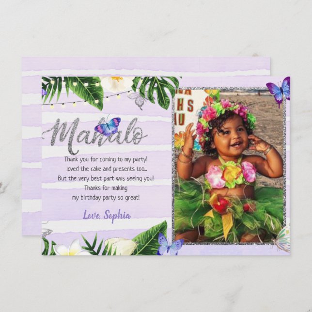 Tarjeta de agradecimiento Mahalo de mariposa tropi (Anverso / Reverso)