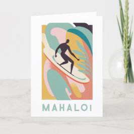 Tarjeta de agradecimiento Mahalo, diseño surfista