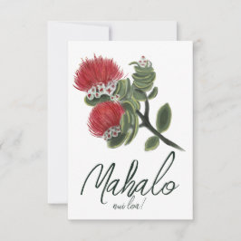 Tarjeta De Agradecimiento Mahalo Hawaiian Red Lehua Flower Watercolor