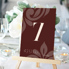 Tarjeta De Agradecimiento Mahogany Red Elegant Damask Table Number Card