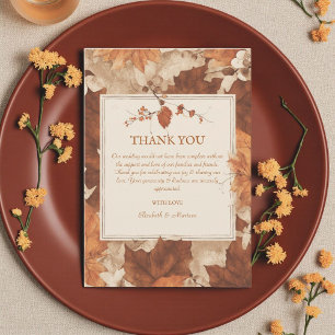 Tarjeta De Agradecimiento Maíz ruidosa beige marrón deja Boda de otoño