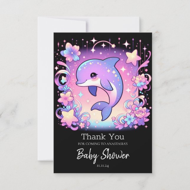Tarjeta De Agradecimiento Majestic Dolphin Baby Shower (Anverso)