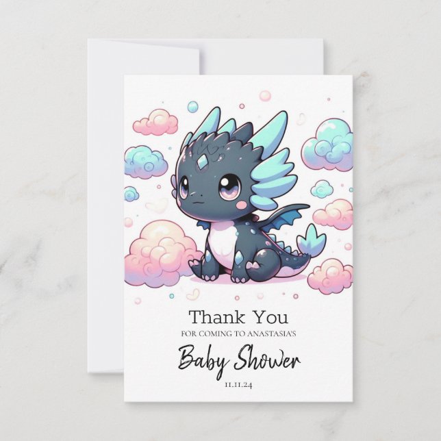 Tarjeta De Agradecimiento Majestic Dragon Baby Shower (Anverso)