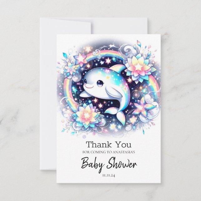 Tarjeta De Agradecimiento Majestic Elegant Dolphin Baby Shower (Anverso)