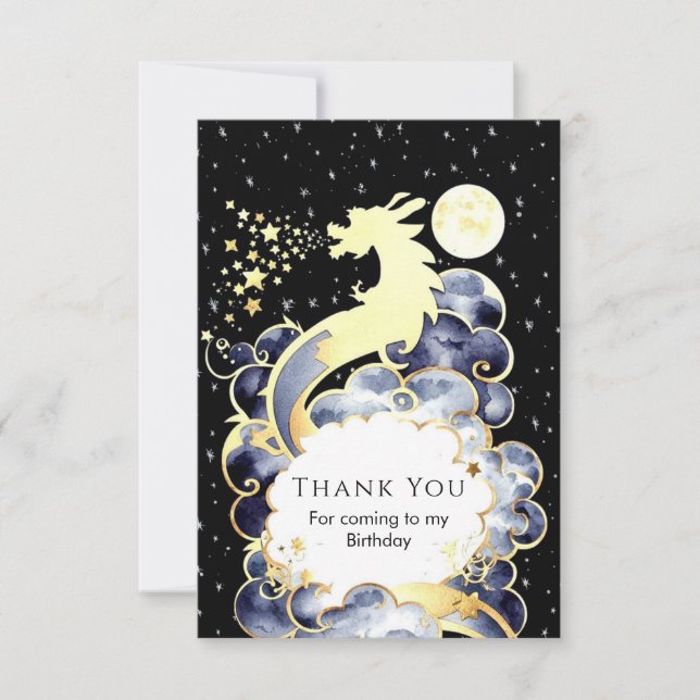Tarjeta De Agradecimiento Majestic Watercolor Dragon Cumpleaños (Anverso)