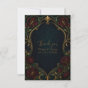 Tarjeta De Agradecimiento malhumorado Floral de Boda Art Nouveau Burdeos Osc