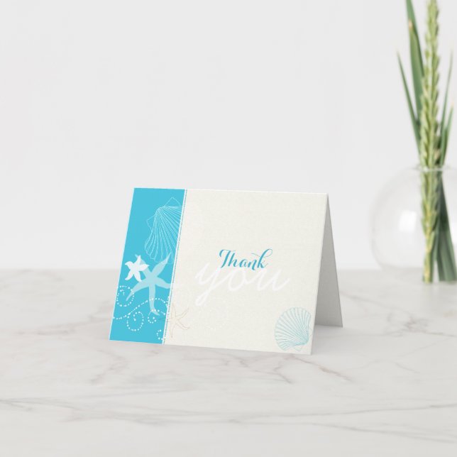 Tarjeta De Agradecimiento Malibu Blue & Ivory Beach Wedding Gracias (Anverso)