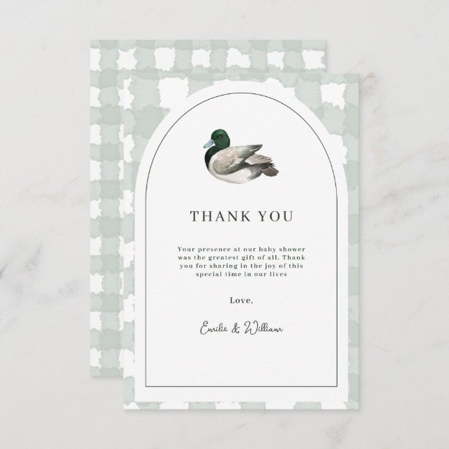 Tarjeta De Agradecimiento Mallard Duck Baby Shower Gender Neutral Green (Anverso / Reverso)