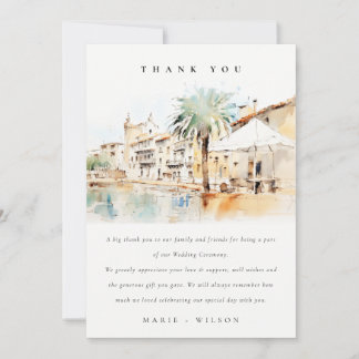 Tarjeta De Agradecimiento Mallorca España Paisaje Acuarela Boda