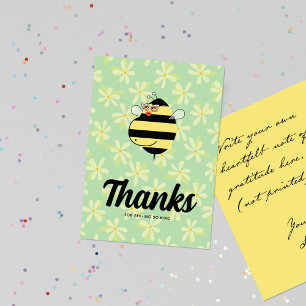 Tarjeta De Agradecimiento Mamá abeja embarazada con gafas Floral Amarillo