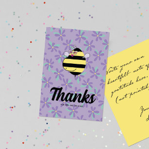 Tarjeta De Agradecimiento Mamá Abeja Embarazada con Gafas Floral Púrpura